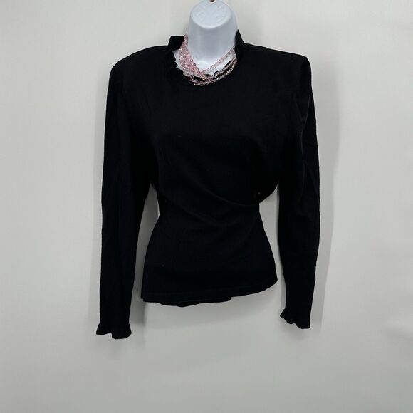 Vintage Valentino Miss V Wool Ruched Turtleneck Sweater in Black Size 48  Blend - Picture 2 of 10